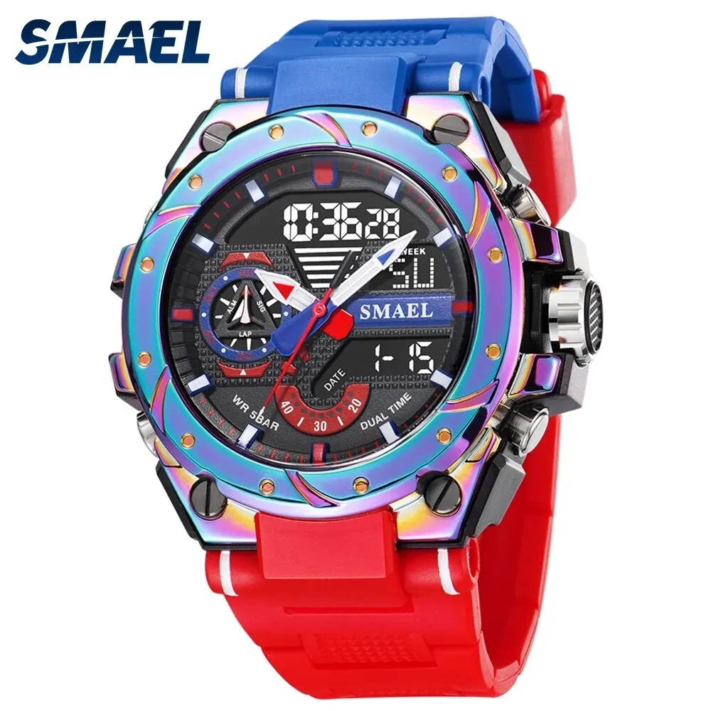 SMAEL Sport Quartz Watches LED DisplayShock Resistant 50M Waterproof Alarm Clock Analog Digitals 8060 For Men