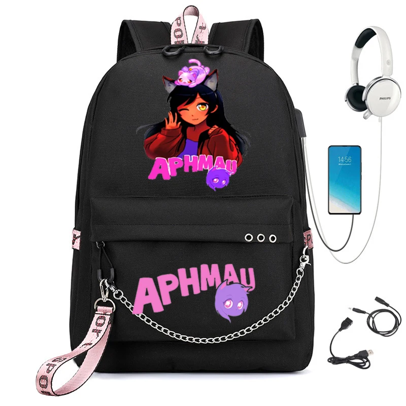 Aphmau Anime Studentin Schultasche Damen Laptop Rucksack USB Schulrucksack