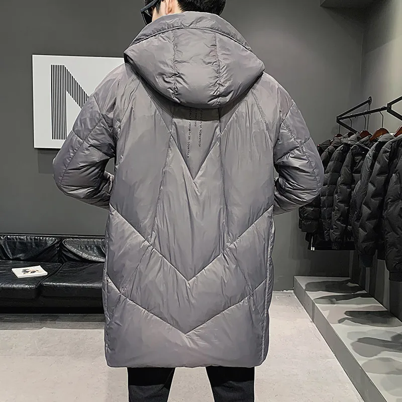 Casual 2024 Winter Men\'s Mid-Long Hooded Duck Down Jacket Outwear Solid Loose Warm Puffer Coat Windproof Top Down-Filled Garment