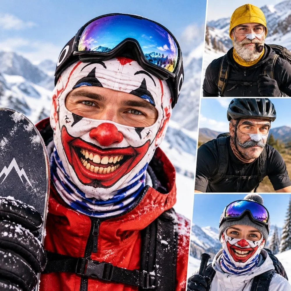 Realistic Print Realistic Face Dralon Warm Mask Full Face Coverage Windproof Material Full Face Neck Gaiter Reusable Fabric