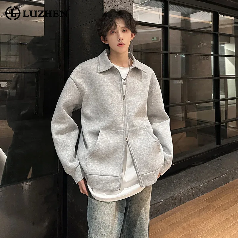 

LUZHEN Fashion Double Zipper Design Solid Color Handsome Casual Jacket Men's 2025 Autumn High Quality Male Coat Clothes JY4018