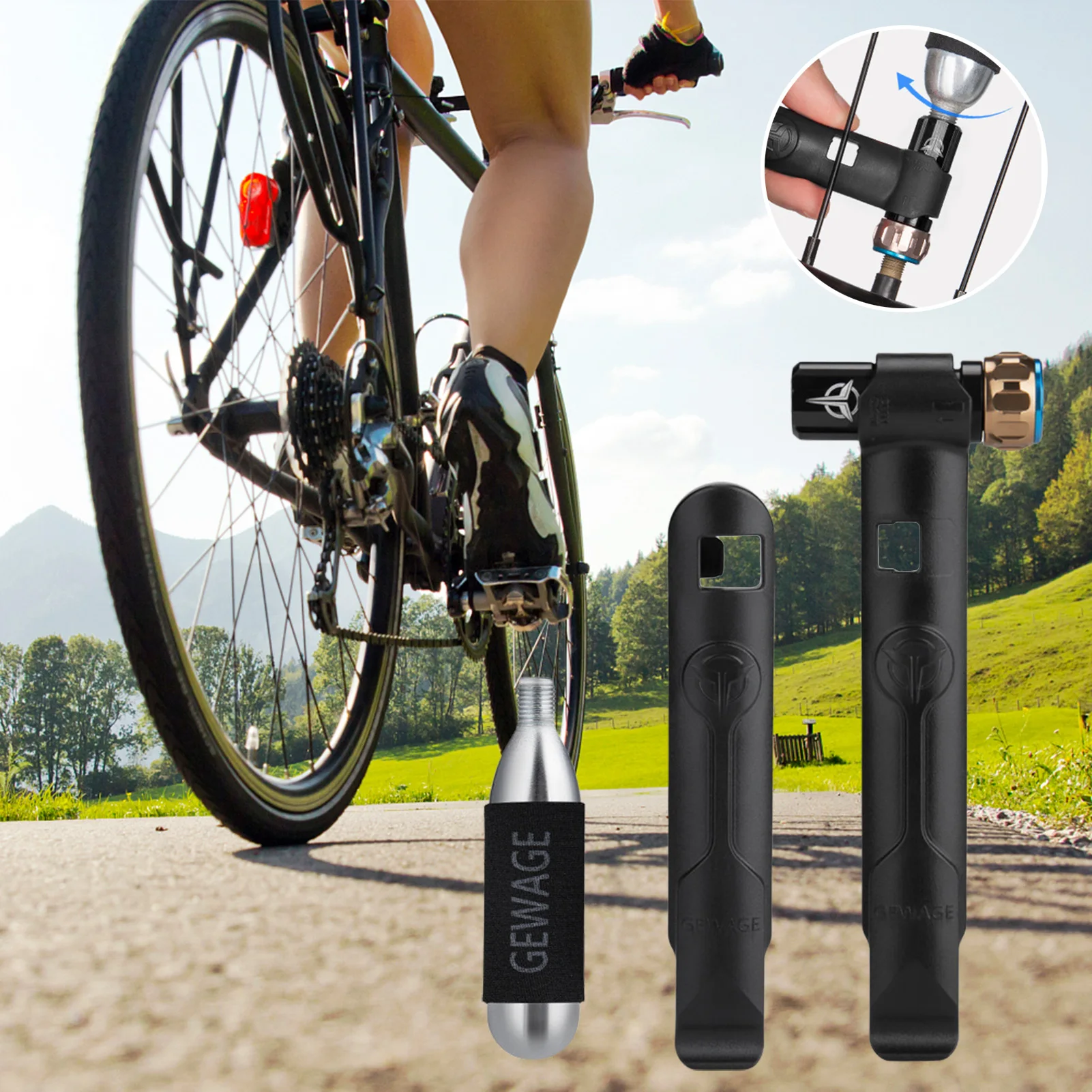 Bike Inflator Mini Bike Pump CO2 Cycling Tire Pump Safe & Quick Inflate Bicycle Tire Repair Kit Accessories Bicycle Tire Pump