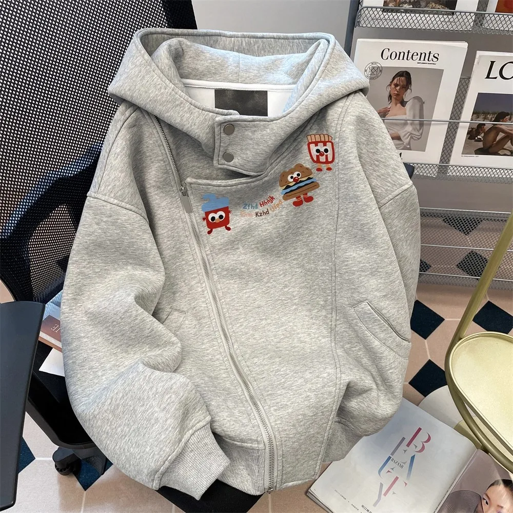 

ex Hoodie Sweatirt Thiened Fce Zipper Closure Casual Streetwear for Autumn Winter Cartoon Print Regular Fit