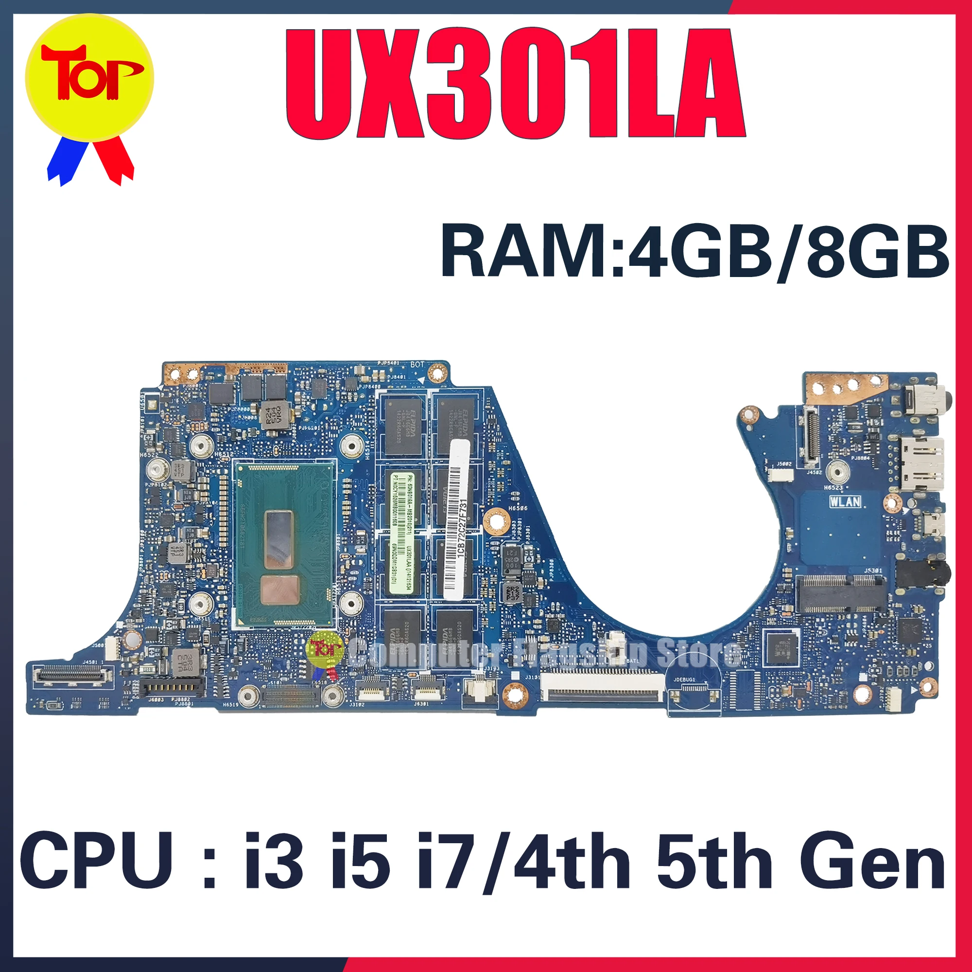 

KEFU UX301LA For ASUS UX301 UX301L UX301LAA Laptop Motherboard I5-4200U I7-4500U RAM-8G RAM REV2.0 Test Mainboard Test 100% OK