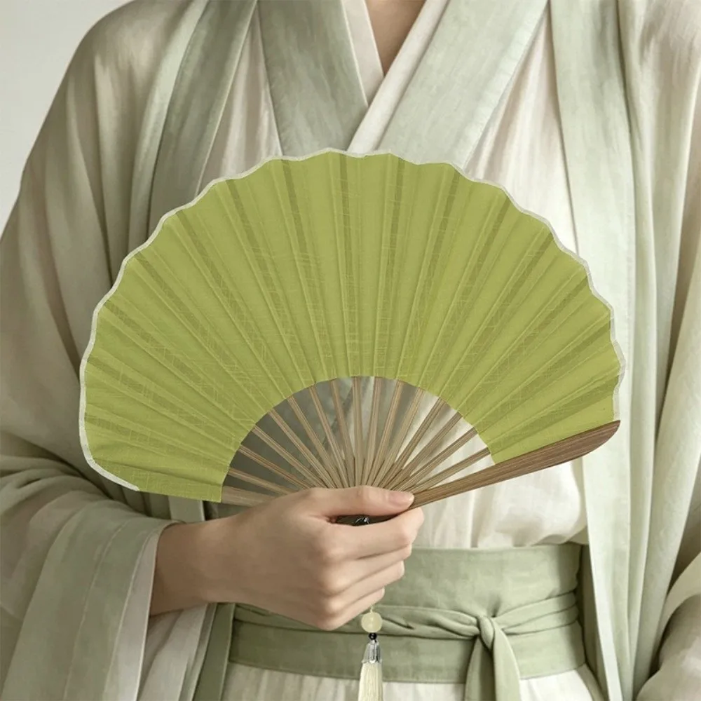New Cotton Linen Folding Hand Fan Foldable Bamboo Ribs Chinese Style Fan Shell Shape Portable Fan Traditional Events