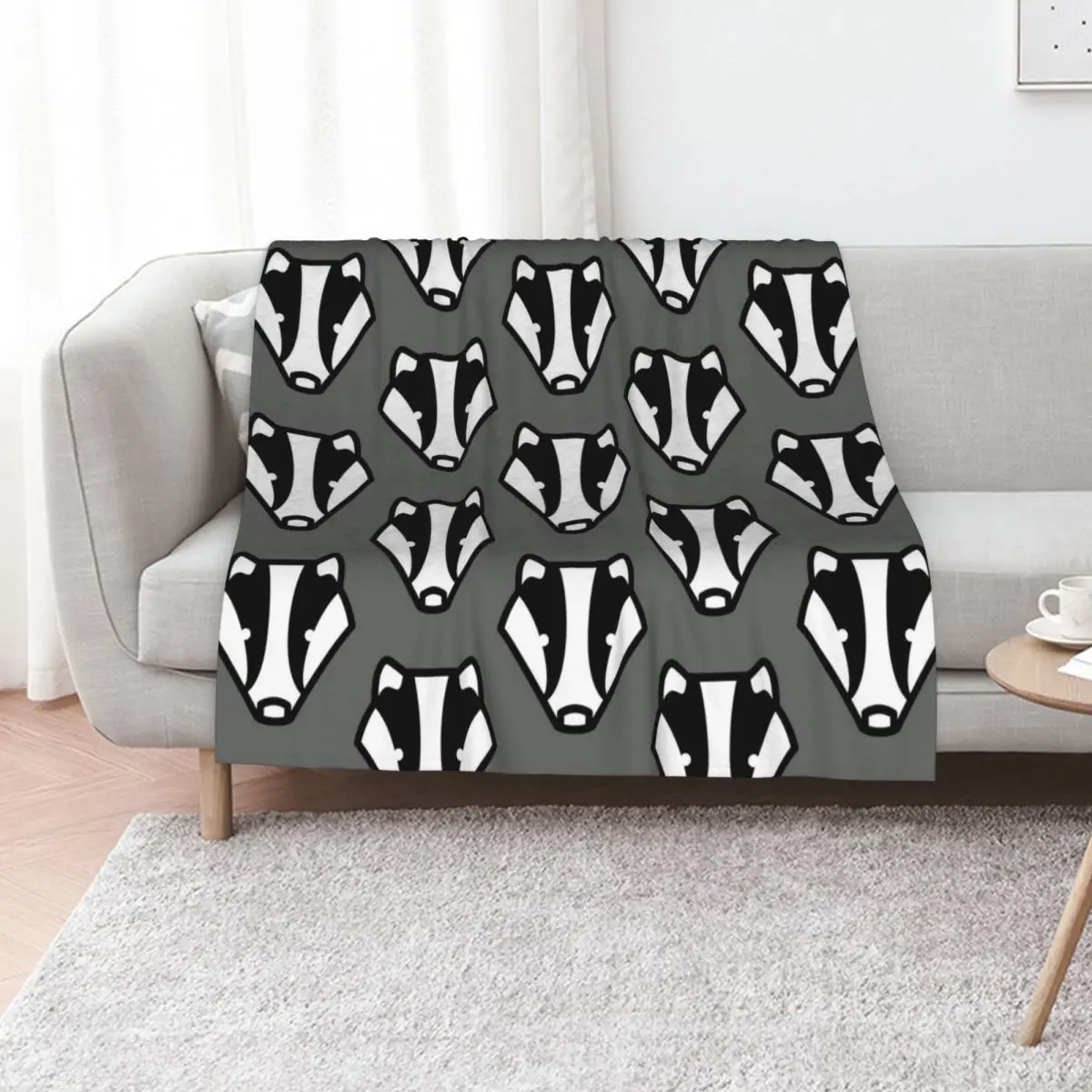 Badger badger badger grey and black design Throw Blanket Nap Travel Soft Custom Cute Plaid Blankets