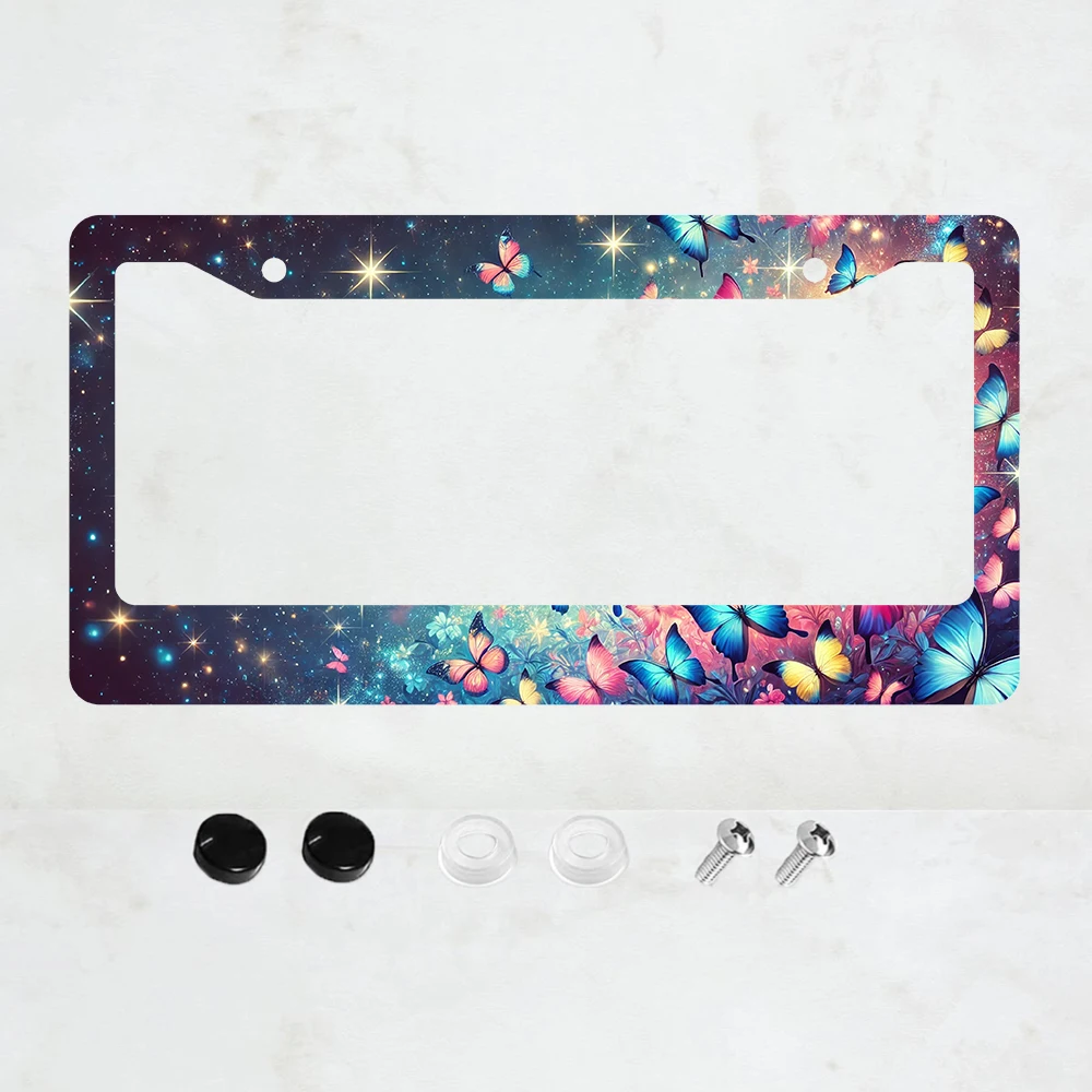 

1 шт. цветная алюминиевая рамка для номерного знака с изображением бабочки — стандартный размер для США, декоративный кронштейн для автомобильного номерного знака, 2 отверстия