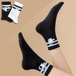 2024 New Cinnamorolls A-Z 26 English Letters Socks Women's Mid Length Socks Solid Color Fashion Autumn Classic Black Anime Socks