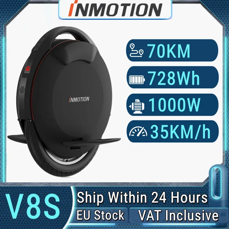 EU Stock INMOTION V8S Electric Unicycle One Wheel 16-inch Smart Self Balancing Scooters 70KM Range 1000W Power 35km/h Monowheel