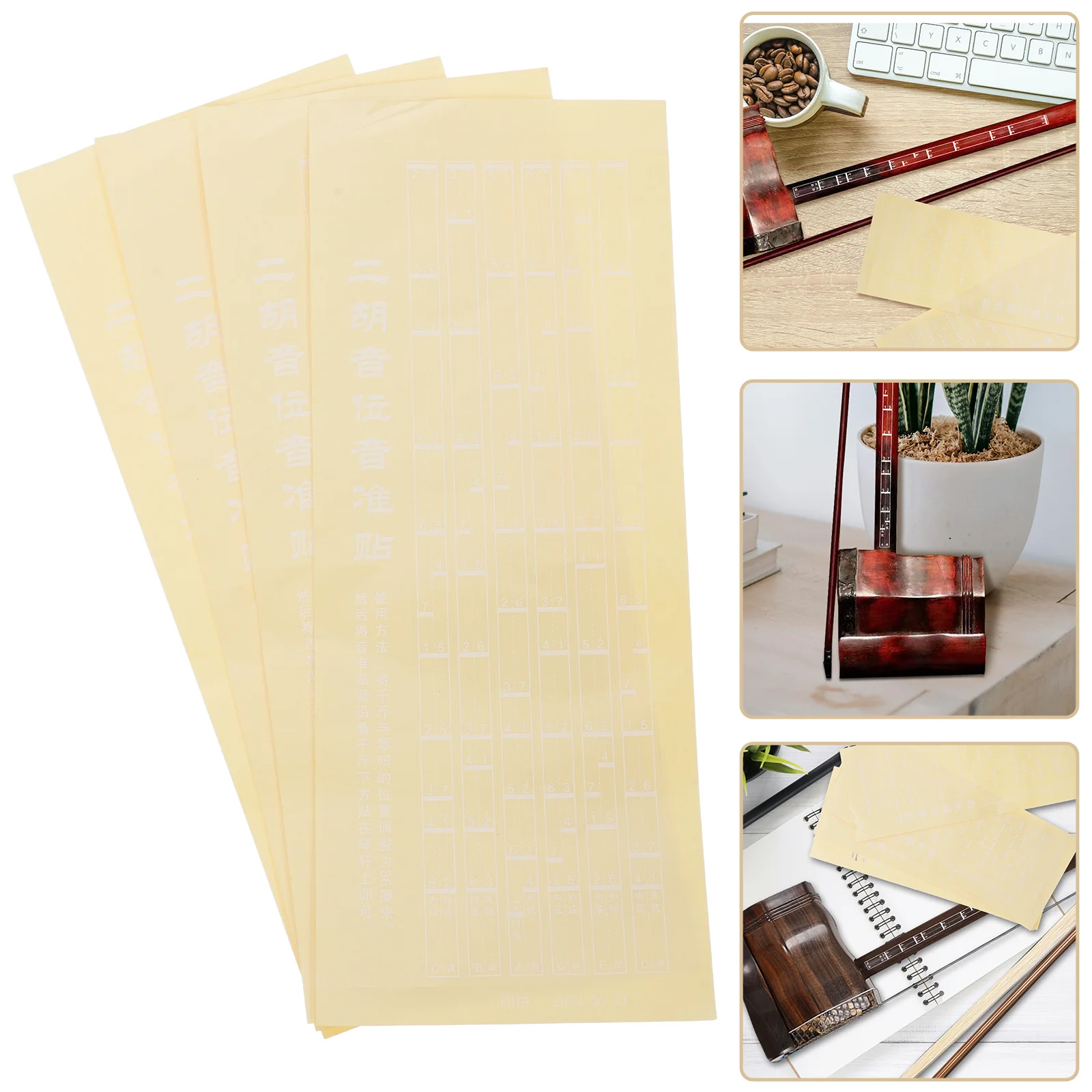 

4 Sheets Erhu Sound Stickers Note Map Decals Scale Practical Fretboard Accessories Notes