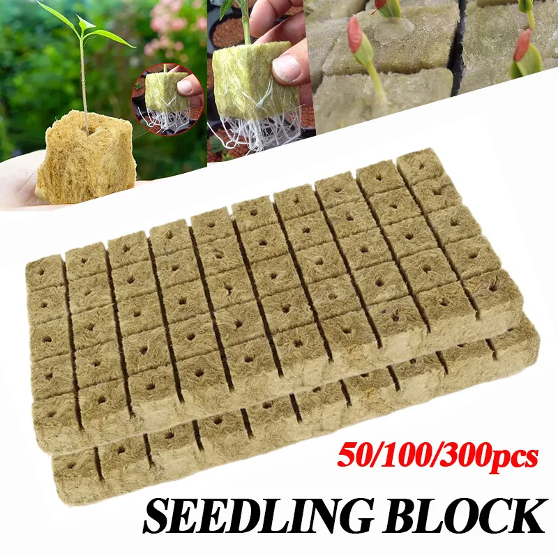 50/100/300pcs 25x25mm Stonewool Hydroponic Grow Media Cubes Plant Cubes Soilless Substrate Seeded Rock Wool Plug Seedling Block