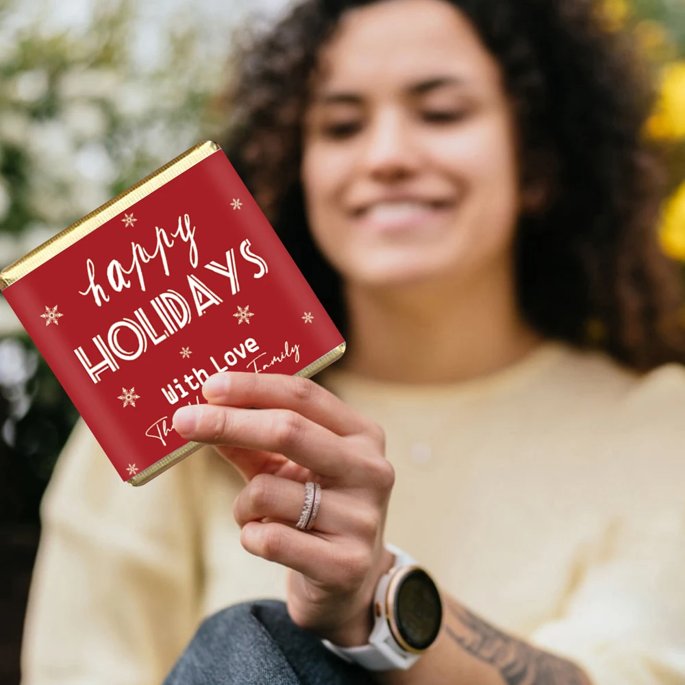 Maßgeschneiderte Weihnachts-Geschenkaufkleber aus roter Schokolade, Partybuchstaben und dekorative Versiegelungsaufkleber für Süßigkeitssnacks