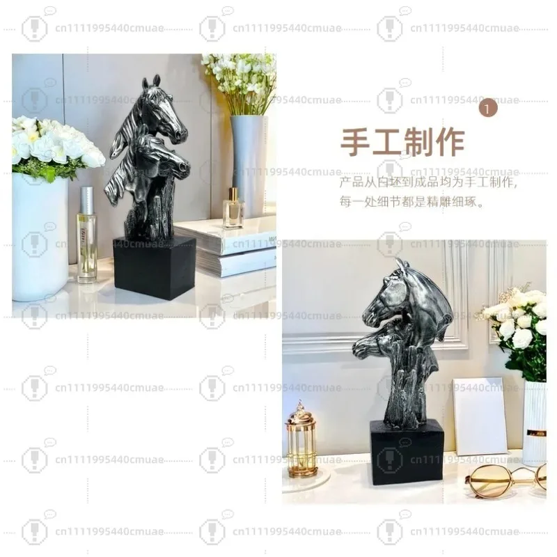 Spot Creative Resin Ornament Crafts Gifts Double Horse Head Decoration Antique Lucky Living Room Study Home Furnishings