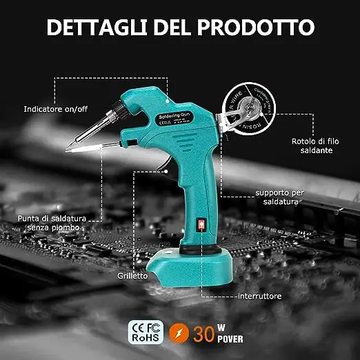 30W for Black&Decker/Makita/Bosch/Dewalt/Milwaukee 18V/20V Max Li-ion Battery Cordless Soldering Iron Cordless Solder Gun