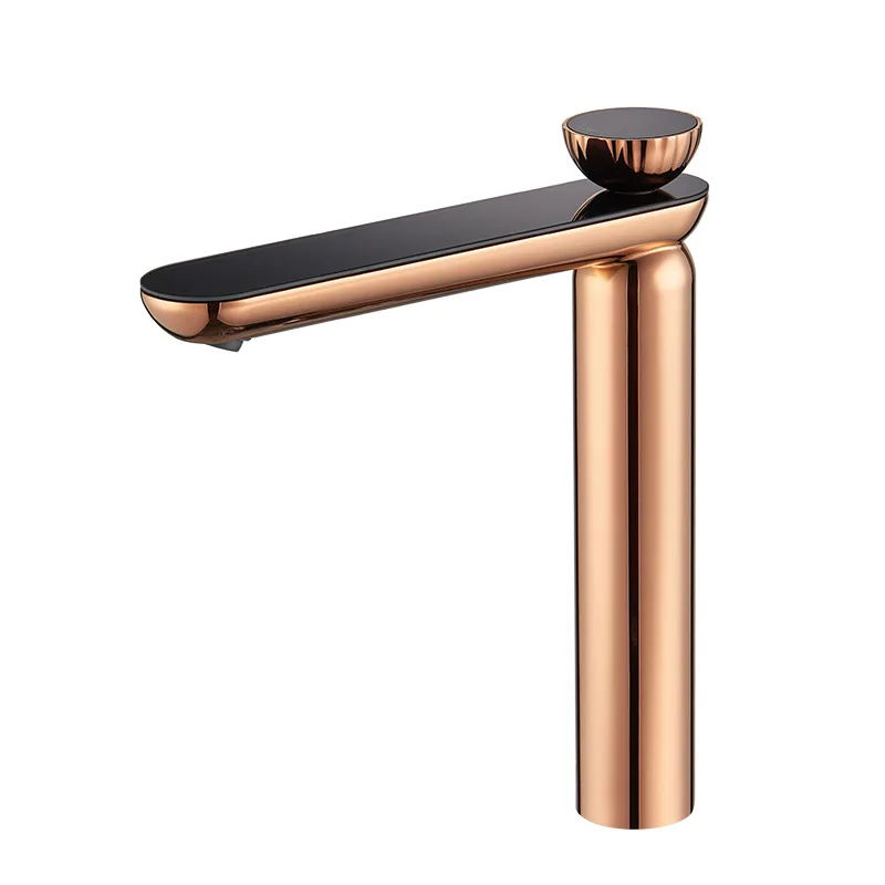 

Full copper washbasin faucet hot and cold household heightened washbasin faucet bathroom rose