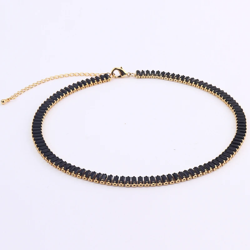 Iced Out Hip Hop Black CZ Choker Tennis Chain Necklace For Women Luxury AAA+ Cubic Zircon Short Neck Accessories Jewelry