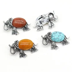 1PC Charm Natural Green Aventurine Abalone Shell Rose Quartz Elephant Shape Brooch Pendant Jewelry DIY Accessories Gift 45x30mm