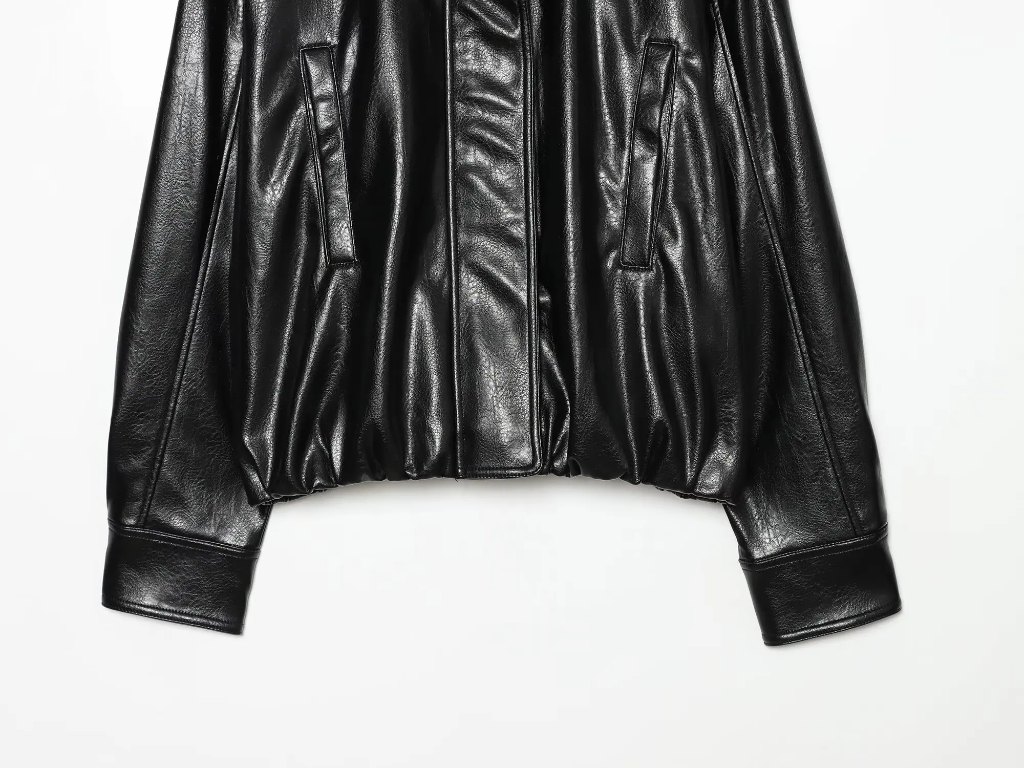 BSAY Damen Neue Kunstleder-Bomberjacke mit Stehkragen, Lose Geschnittene Oberbekleidung, Outdoor-Pendlerstil, Herbst-Winter-Freizeitjacke – Detail 5