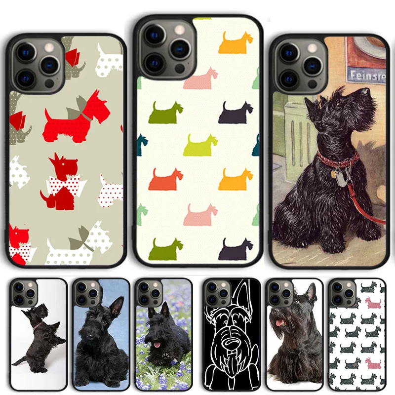 Black Scottish Terrier Dog Puppy Phone Case Cover For iPhone 15 16 14 13 12 Pro Max mini 11 Pro Max XS XR Plus Coque