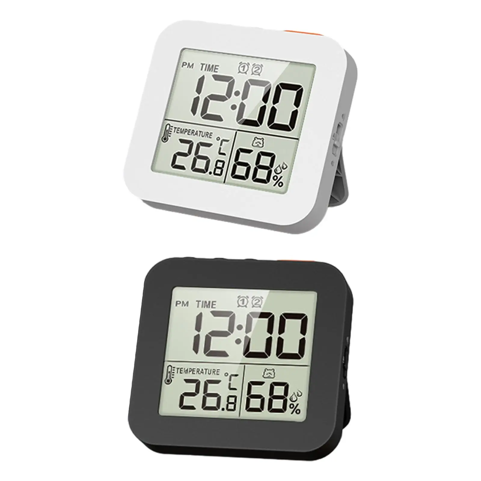 

Digital Wall Clock with Temperature Humidity Alarm Timer for Shower Kitchen Makeup Desk Bedside Table