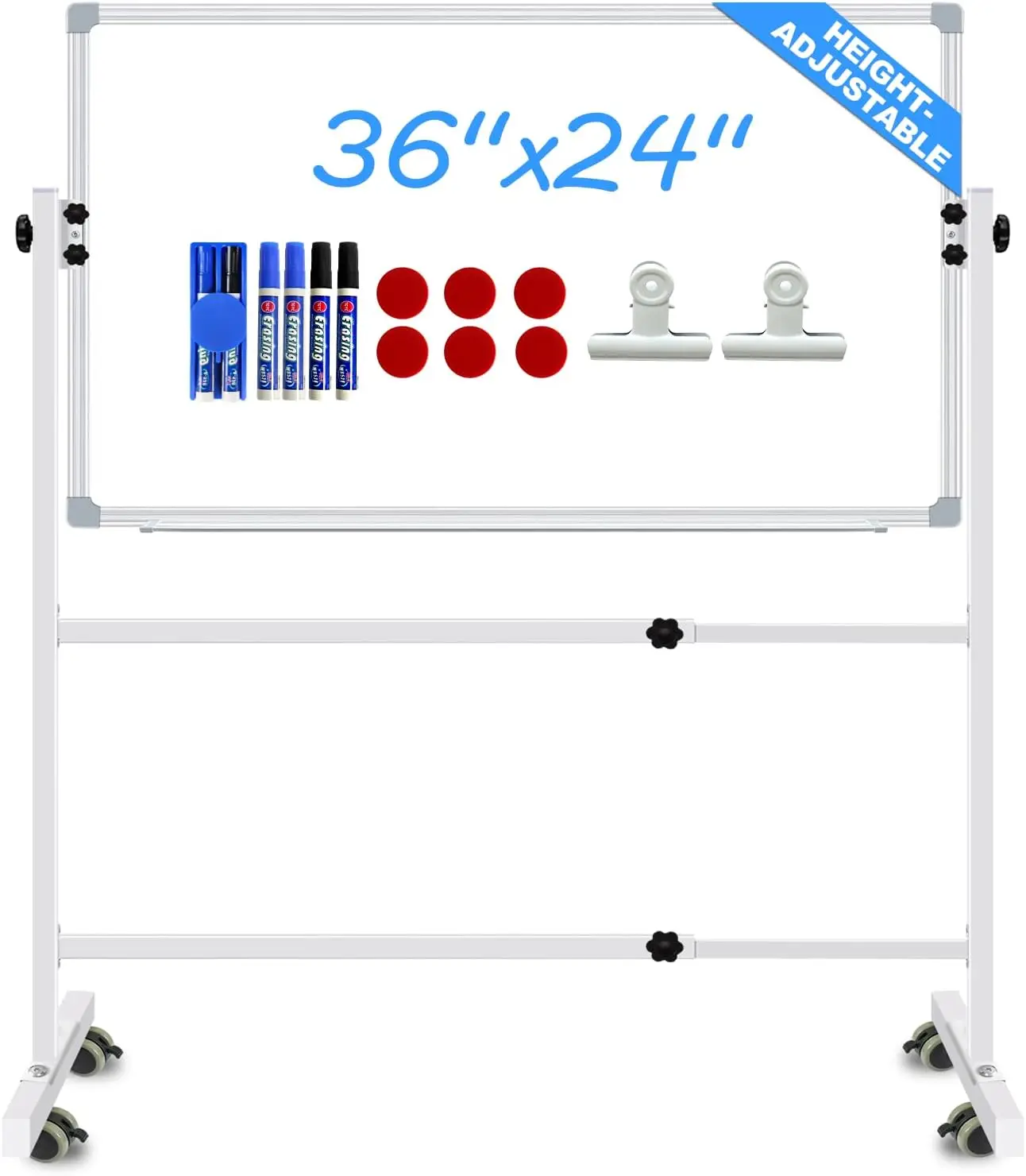 Trocken lösch brett mit Ständer, 36x24 Zoll rollende weiße Tafel mit Ständern, höhen verstellbares magnetisches mobiles Whiteboard auf Rädern,