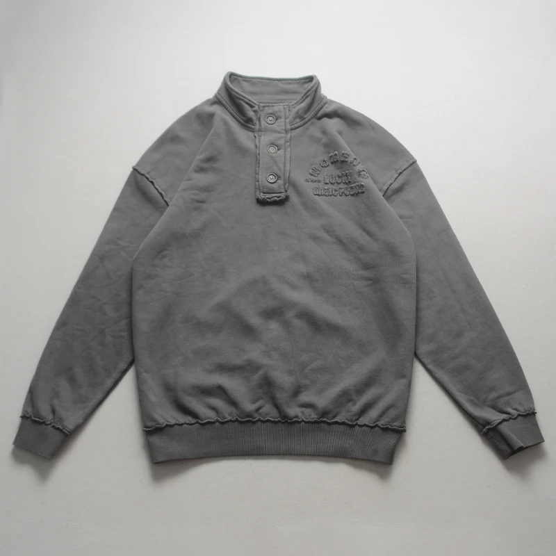 

Свободная толстовка с длинными рукавами, воротником-стойкой и пэчворком на плечах, повседневная, универсальная, для мужчин и женщин, осенне-зимняя, модная, современная, однотонная.