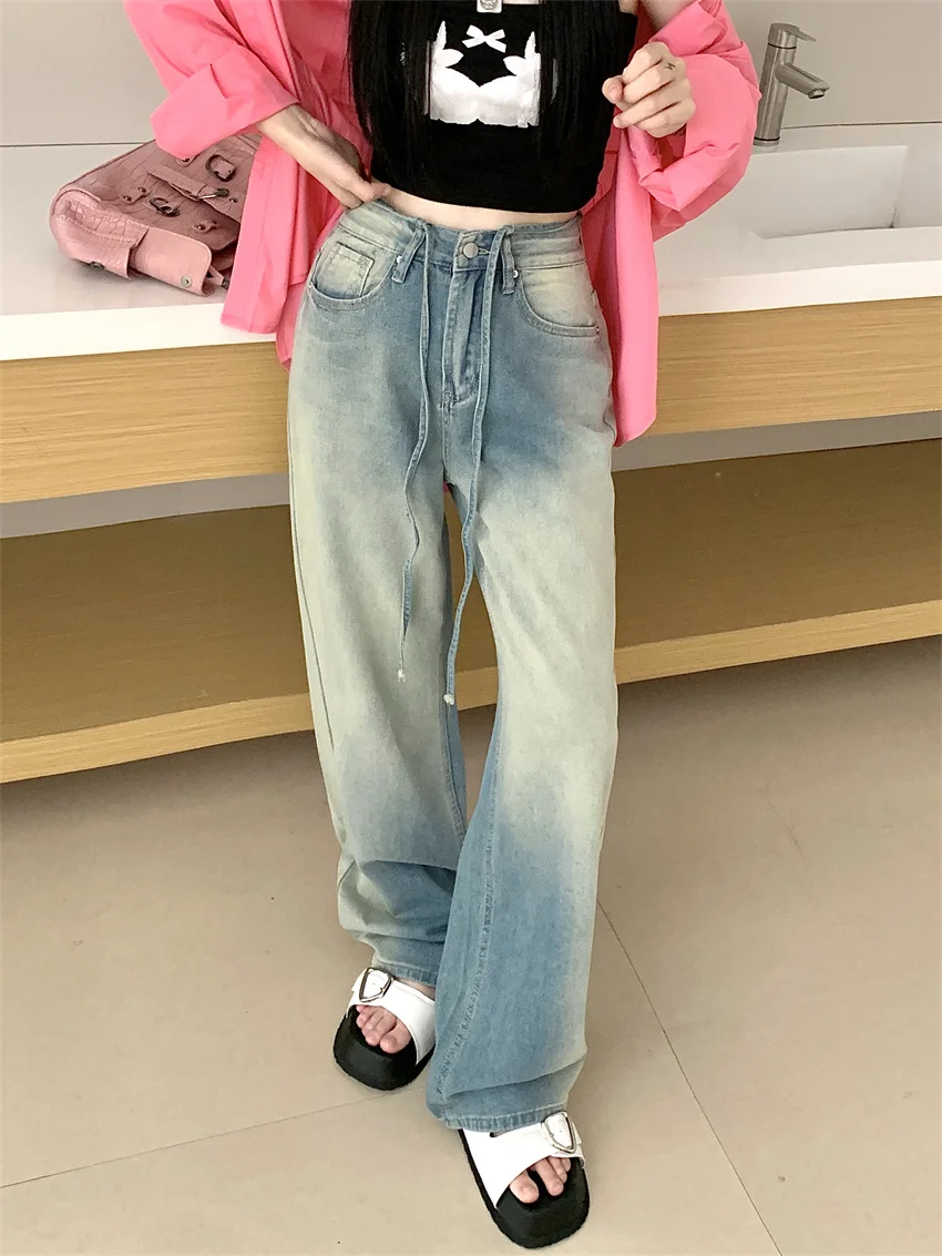 

PLAMTEE Women Light Washed Jeans Autumn Chic Loose All Match High Waist Slim OL Denim New Slim 2023 Wide Leg Mopping Pants