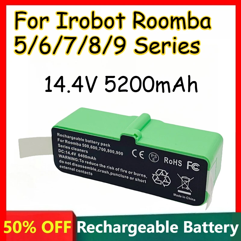 

14.4V 5200mAh Sweeper Power Lithium Battery for Irobot Roomba 5/6/7/8/9 Series Rechargeable Lithium Battery 18650