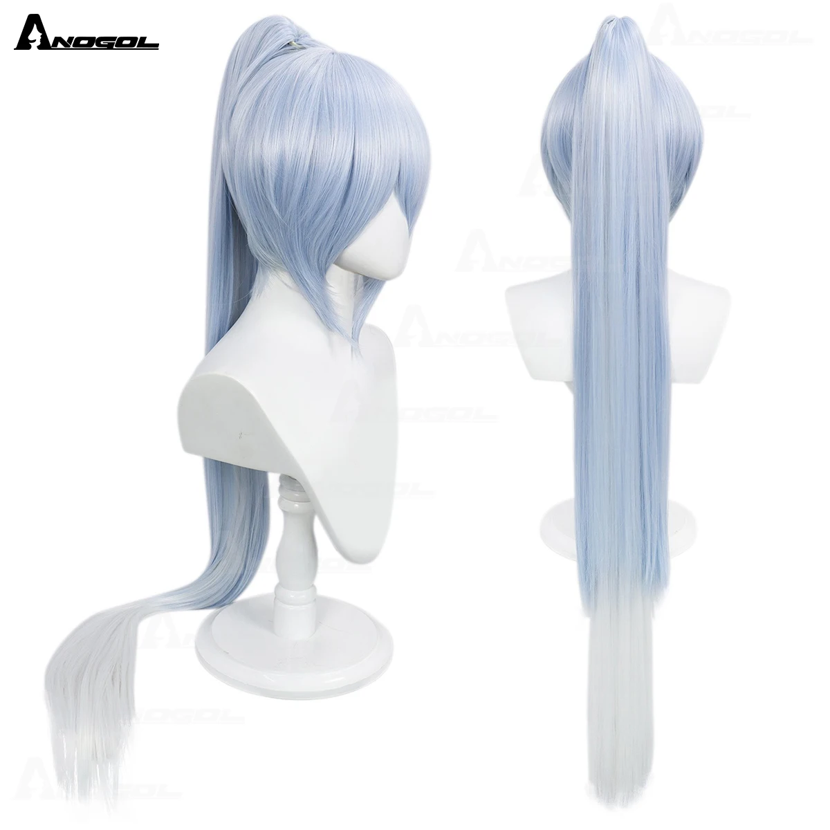 MIKU-peluca sintética de color para Cosplay, pelo largo de 47 pulgadas, color azul claro, gradiente, Blanco, Naranja, verde, con Clip, cola de