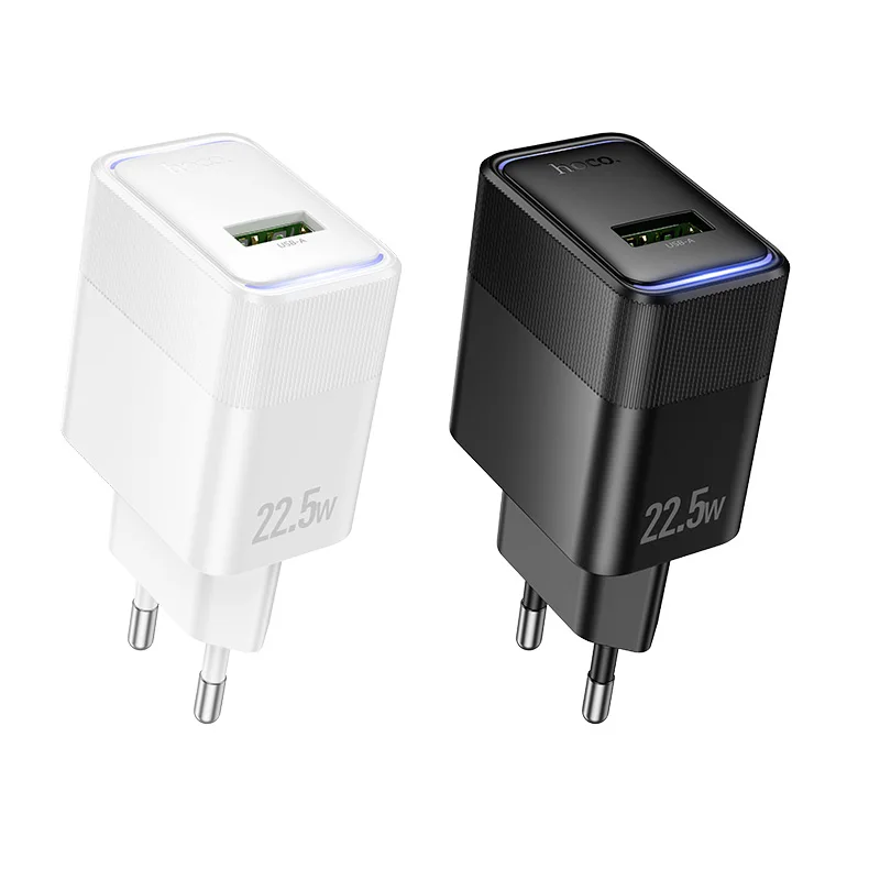 Зарядное устройство HOCO USB A 22.5W для быстрой зарядки телефонов Xiaomi/Oppo с LED-индикатором, адаптер QC3.0 для путешествий, EU-разъем, для Samsung, Huawei