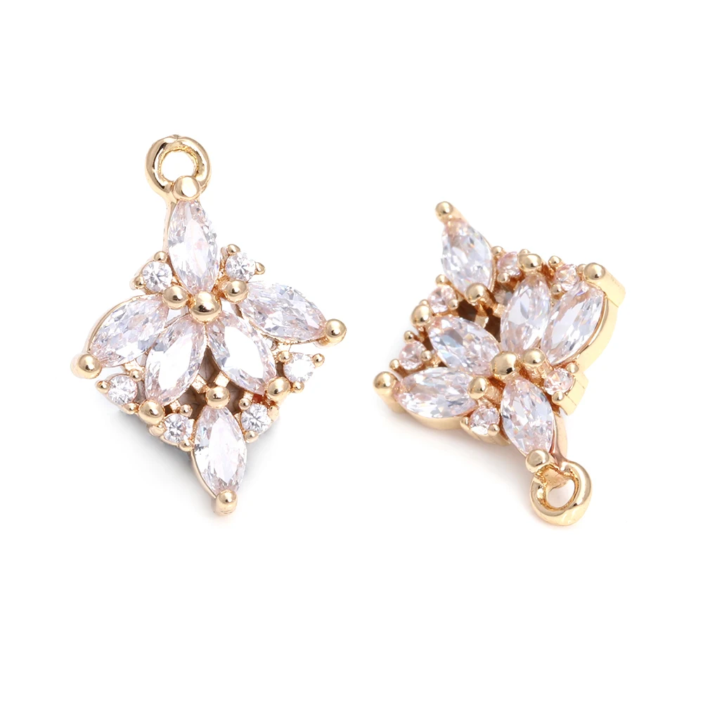 6PCS 18x8MM High Quality 18K Gold Color Brass and Zircon Flower Charms Pendants Jewelry Making Diy Findings Accessories