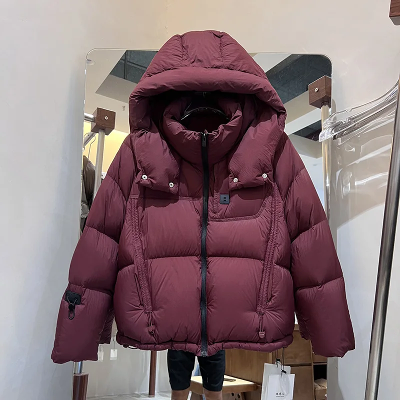 سترة سميكة دافئة بقلنسوة 2025 شتاء جديد إمرأة بطة أسفل جودة عالية لينة المرأة أسفل سترة موضة النساء باركر H742