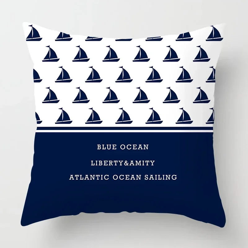 Nordic dark blue nautical series lighthouse pillow cover sofa decoration cushion cover 45*45 home decoration can be customized