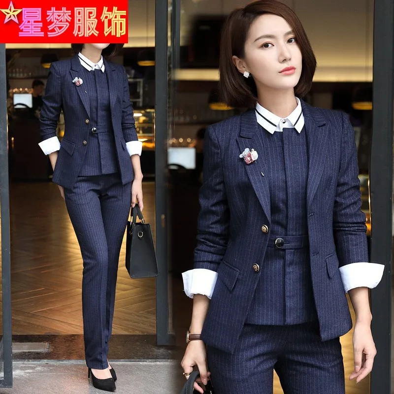 965 Striped Suit Fashion Slim Fit Suits Business Formal Wear Elegant Business Suit Work Clothes for Women Autumn and Winter