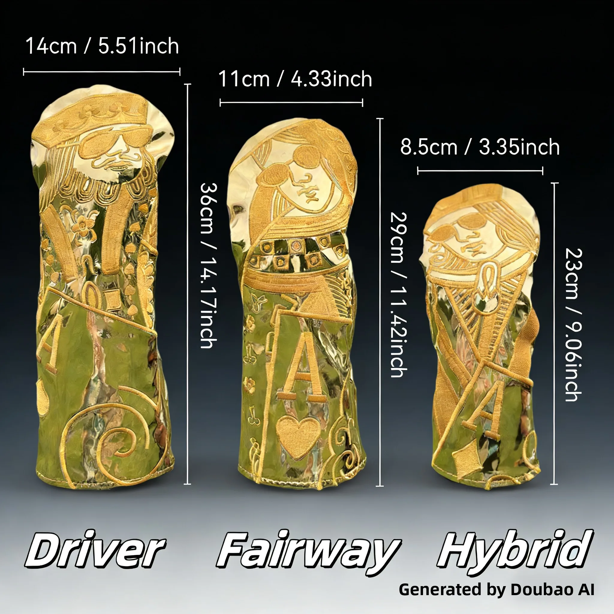 gold-king-golf-club-head-cover-lucky-wood-golf-bag-protective-case-inner-fleece-waterproof-poker-card-design-sports-fitness