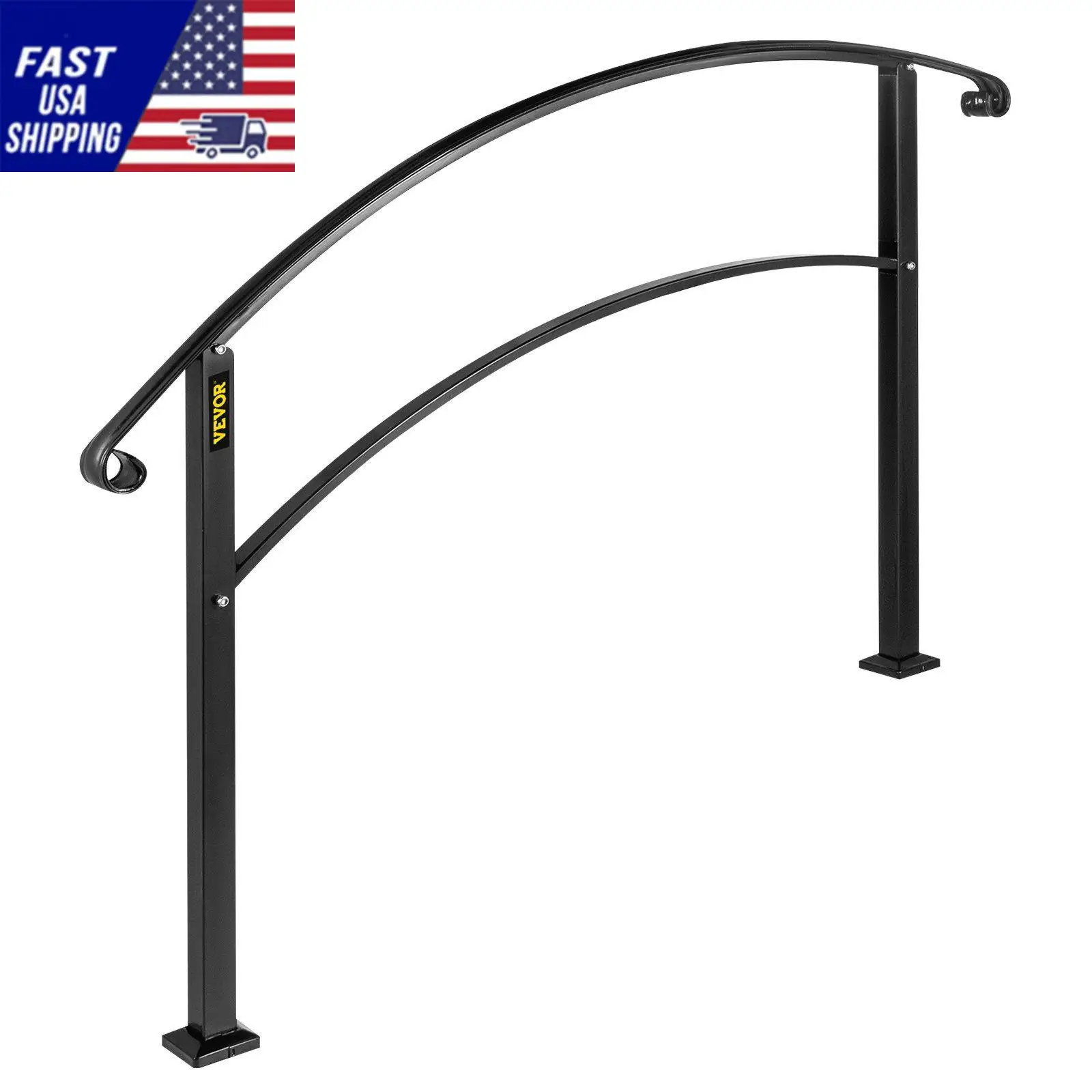 Handrails for Outdoor Steps, Fit 1 or 5 Steps Outdoor Stair Railing, Black Wrought Iron Handrail, Flexible Front Porch Han