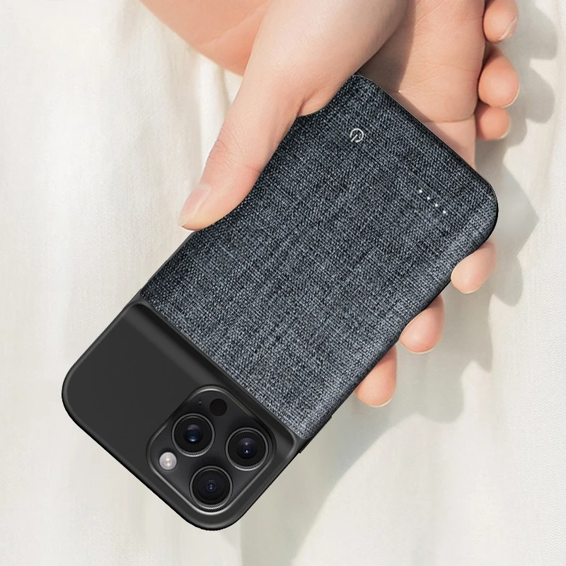 

Oxford Fabric 6800mAh Power Bank Case for IPhone 15 14 13 Mini Portable Charger Cover with Lanyard with Soft Edge