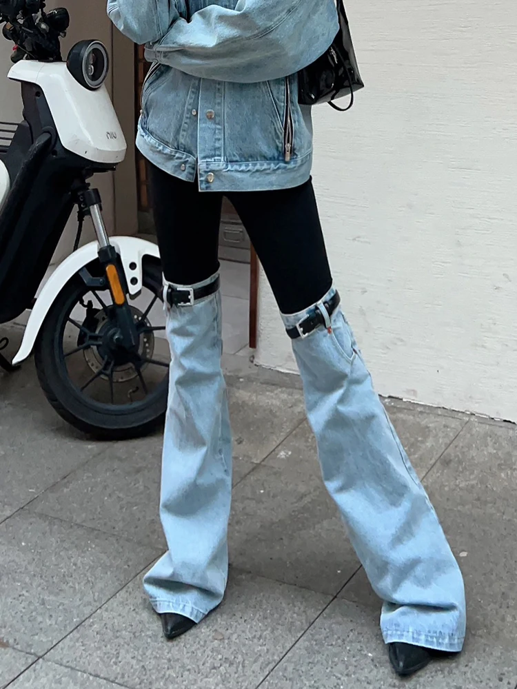 denim wide-leg casual patchwork python pants | wide... US $26.51