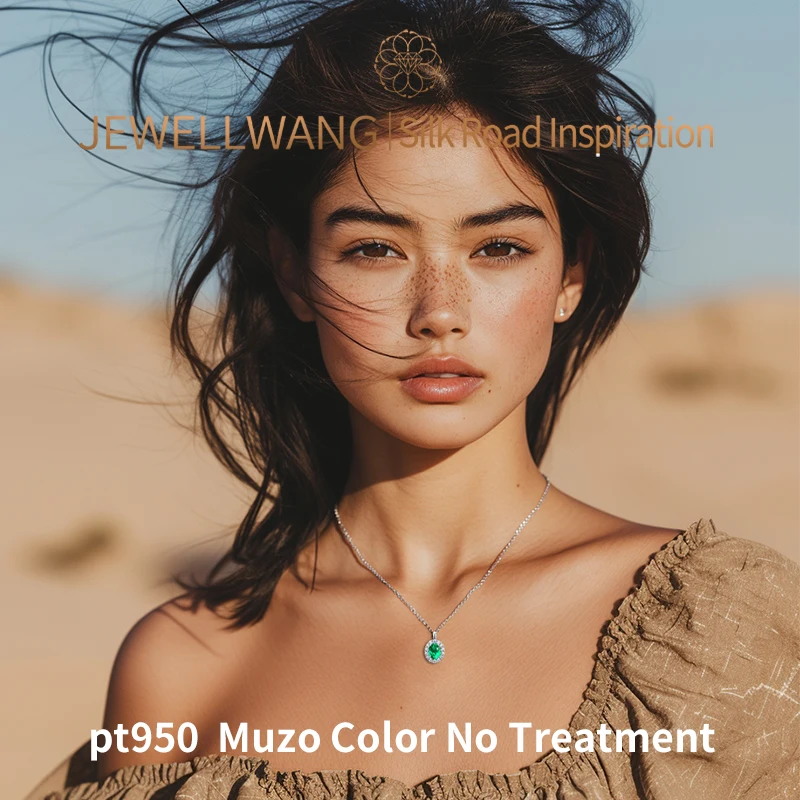 JEWELLWANG 1.0-3.0Ct مختبر نمت الأحجار الكريمة الملونة الاصطناعية موزو الأخضر الزمرد قلادة مع سلسلة فضية طريقة Swat الحرارية المائية #3