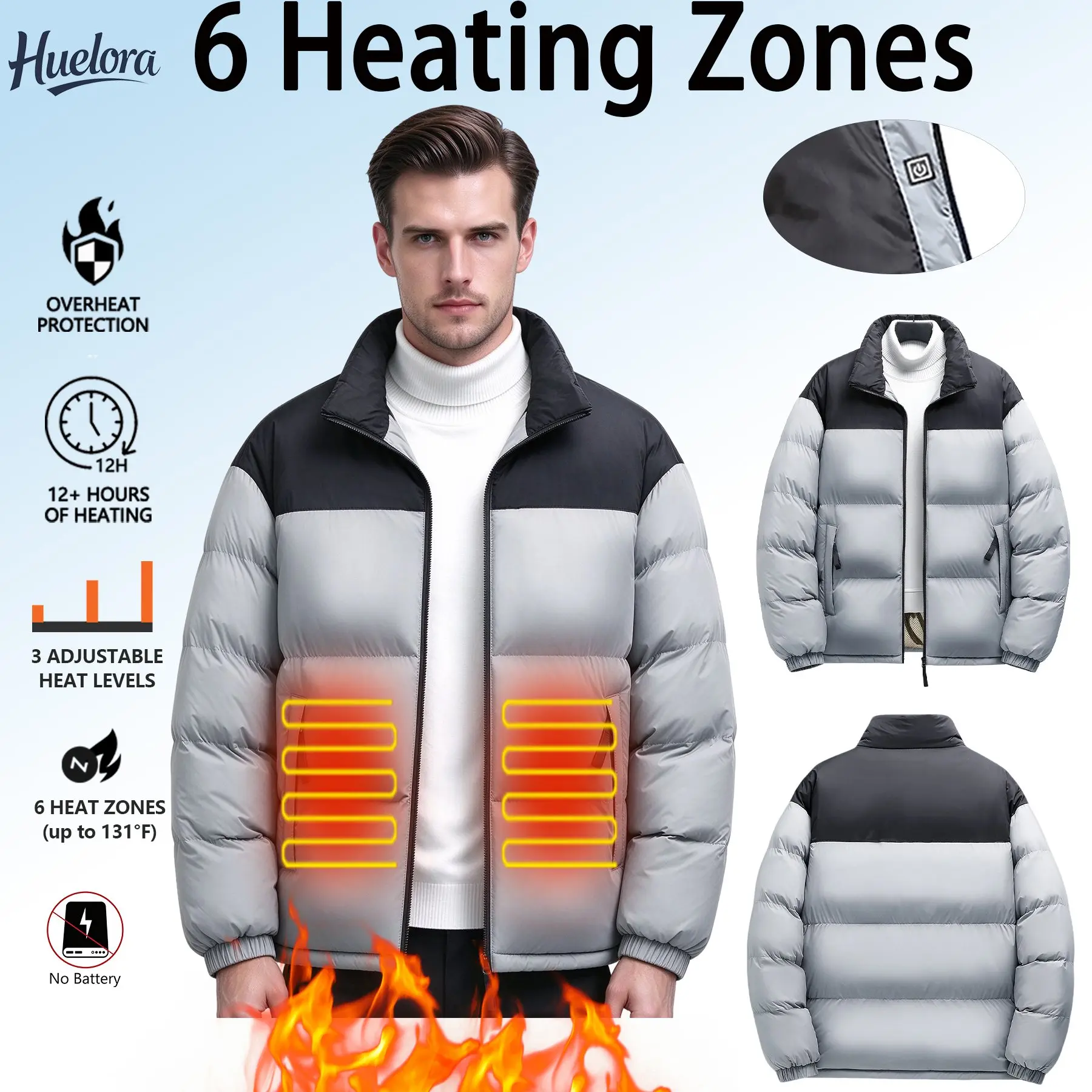 2026 New Arrival Unisex Heated Padded Jacket,6 Heating Zones 3 Temp Control,Stand Collar Color Block Winter Coat,MachineWashable