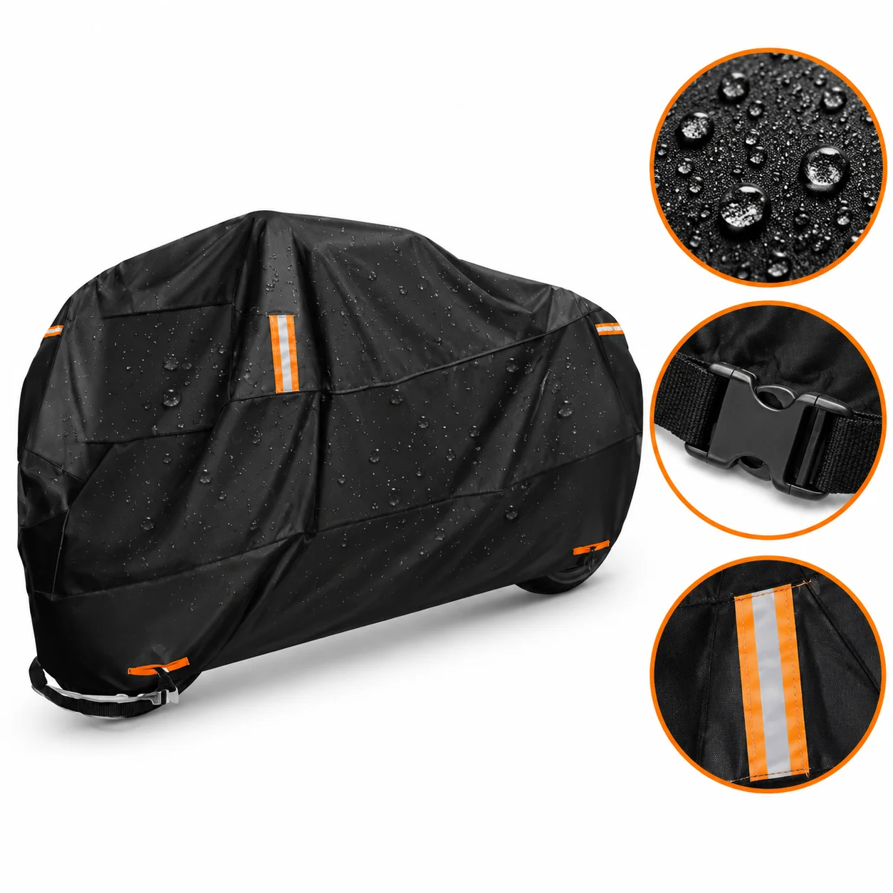 Motorcycle Cover 300D Thick Waterproof UV Resistant Dust Rain Snow Protector for Indoor Outdoor Storage M L XL XXL 3XL 4XL Black