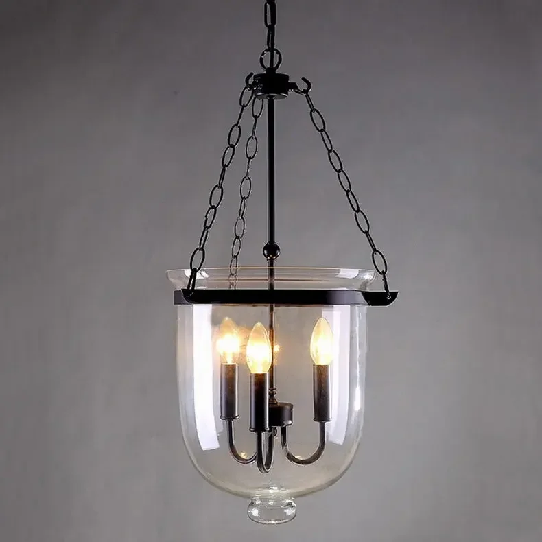 

American Country Black/Rust Color Clear Glass Foyer Pendant Light Retro Dining Room Decoration Light D250MM/350MM