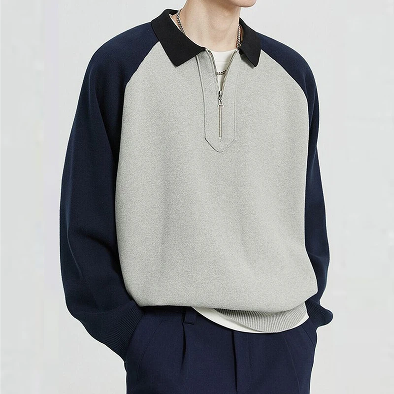 

Мужская толстовка с лацканами, весна-осень, новый повседневный лоскутный пуловер, удобная свободная модная мужская толстовка на молнии