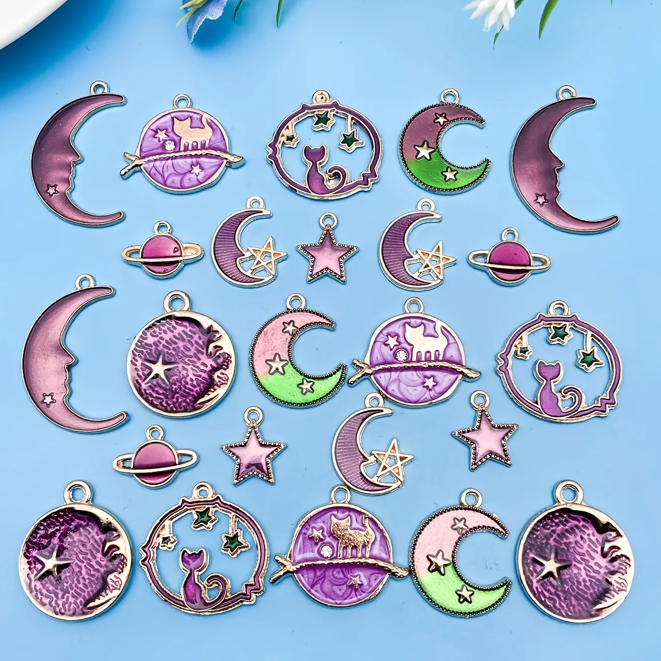 

24pcs Zinc Alloy Purple Moon Series Pendants Suitable for DIY Jewelry Making Accessories Such As Necklaces and Bracelets