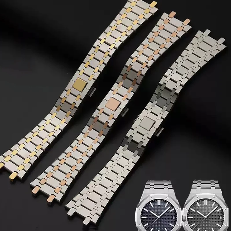 

Watch Band 21mm 26mm Men Women Full Stainless Steel Bracelet For AP ROYAL OAK 15400 26331 15500 Watch Strap Folding Buckle