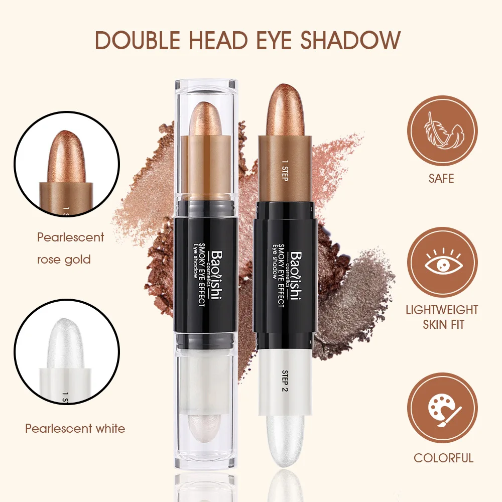 ダブルヘッド 6 色アイシャドウスティックダイヤモンドフラッシュペンペンシルパールロングエフェクトアイシャドウ