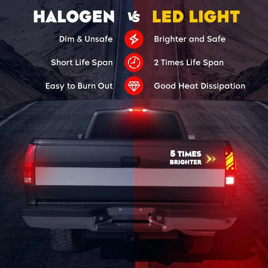 مجموعة مصابيح خلفية LED + مصباح بضائع الفرامل الثالث الثالث مناسب لسيارة Ford F250 F350 Super Duty 1999-2007، ضوء إيقاف خلفي عالي التركيب Ta