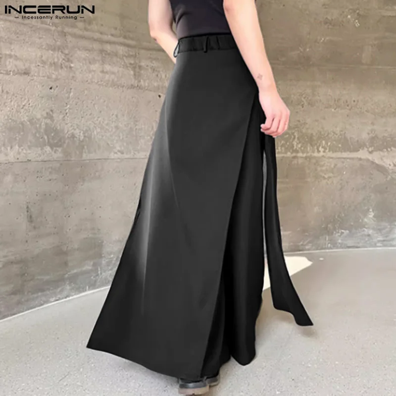 2024 Men Irregular Pants Solid Color Button Joggers Loose Wide Leg Trousers Men Streetwear Fashion Casual Skirts Pants INCERUN