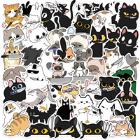10/50pcs Cute Cat with a Knife Cartoon Graffiti Stickers Phone Guitar Laptop Notebook Suitcase Cup Waterproof Sticker Kids Toy