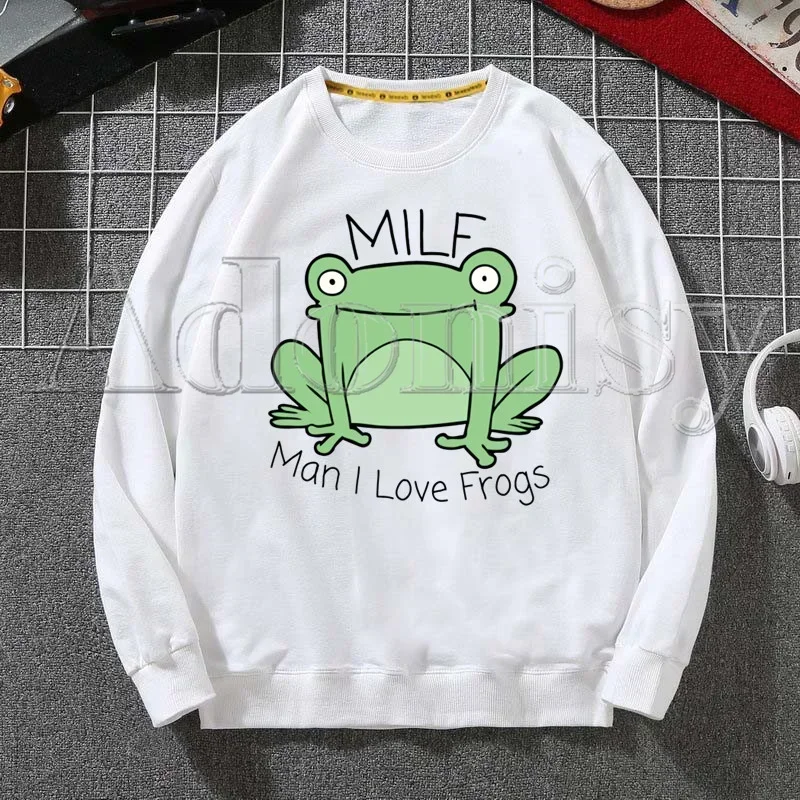 Wednesday Frog MILF Men Hoodie Autumn Hip Hop Streetwear Men Pullover Sweatshirts Hoodies Mens White Color Hoodie Male